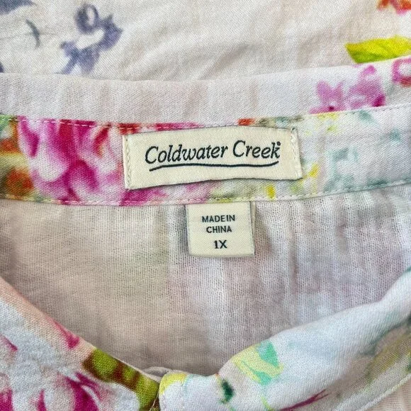 NWOT Coldwater Creek Floral Artful Embroidery Gauze Blouse Shirt Size 1X - Picture 12 of 16